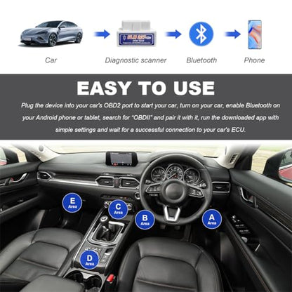 KVAEY 2 PCS OBDII Car Auto Diagnostic Scanner, ELM327 Automotive Bluetooth Scan Tool and Code Reader, Professional Car Bluetooth Engine Fault Code Reader, Universal Car Accessories (White & Blue) - color: White & Blue, size: 2 PCS