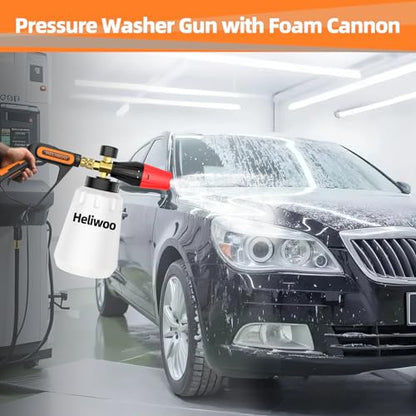 Short Pressure Washer Gun with Foam Cannon 5000 PSI, 1/4 Inch Quick Connector, with 5 Pressure Washer Nozzle Tips, 1 Liter - size: 3/8 quick connect