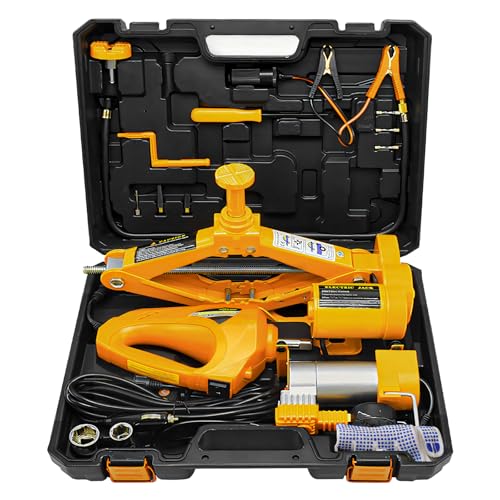 E-HEELP Electric Car Jack 3T Scissor Floor Jack Set 12V Automatic Vehicle Lift Kit with Impact Wrench & Inflator for Sedans(Lifting rang: 4.72~14.57 inch) - color: 3T with Wrench and Pump