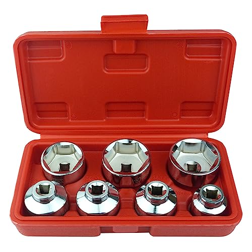 7 Pcs Oil Filter Wrench Socket Set, 3/8 inch Drive Low Profile Oil Canister Socket Set, Universal Oil Filter Cap Socket Remover Tool 24-38mm