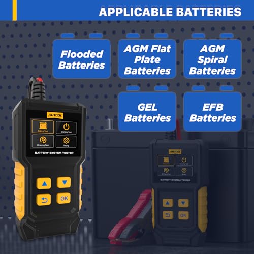 AUTOOL Car Battery Tester 12V 24V Battery Load Tester 30-2000 CCA Automotive Battery Tester, Cranking Charging System Analyzer, Color Screen Data Review Reverse Polarity Protection