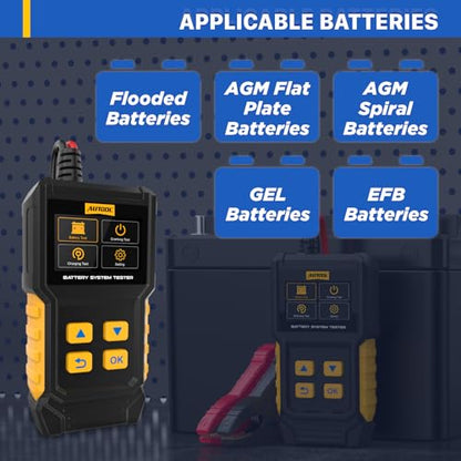 AUTOOL Car Battery Tester 12V 24V Battery Load Tester 30-2000 CCA Automotive Battery Tester, Cranking Charging System Analyzer, Color Screen Data Review Reverse Polarity Protection
