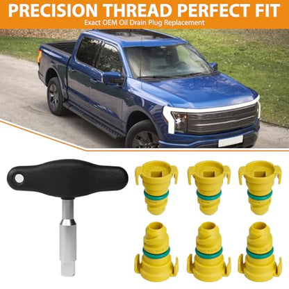 Oil Drain Plug 7 Pack Compatible with Ford F150 Mustang Bronco Edge Lincoln Explorer 2.7, 3.0, 3.5, 5.0 KX6Z6730B KX6Z-6730-B FT4Z-6730-A BC3Z-6730-A with Oil Drain Plug Removal Tool
