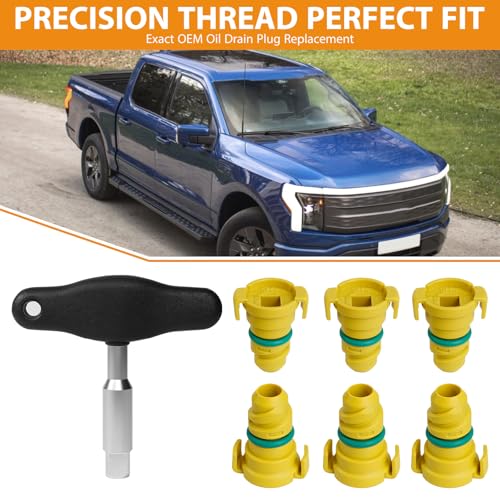 6 Pack Oil Drain Plug Compatible with Ford F-150 F150 Mustang Bronco Explorer Edge Lincoln with Removal Tool
