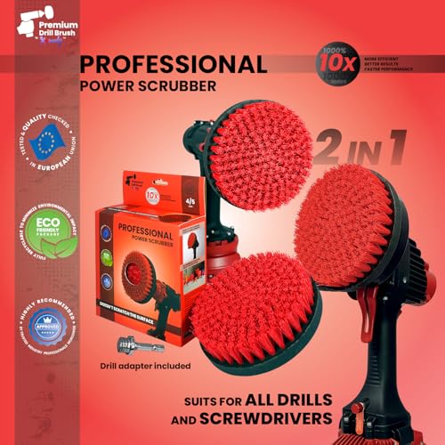 Premium Drill Brush Professional– 2in1 for Drill & Angle Grinder Stiff 6 in Red | Scratch-Free Outdoor Cleaning Brush for Patio Bricks, Lawn Mowers, Car Wheels, Pool Tiles and Boat Hulls - color: Red