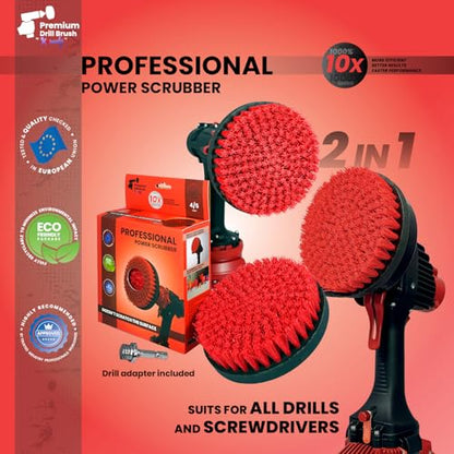 Premium Drill Brush Professional– 2in1 for Drill & Angle Grinder Stiff 6 in Red | Scratch-Free Outdoor Cleaning Brush for Patio Bricks, Lawn Mowers, Car Wheels, Pool Tiles and Boat Hulls - color: Red