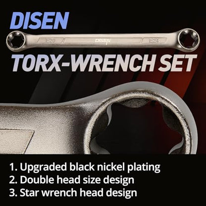 DISEN 2025 Upgraded 4-Piece E-Torx Wrench Set, Double Box End Wrench Set, CR-V Steel, Including E6*E8, E10*E12, E14*E18 and E20*E24 - style: 4 PCS