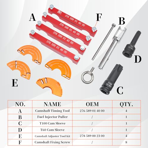 Engine Alignment Locking Timing Tool Kit with 4PCS Camshaft Adjuster Tool Kit, Compatible with Mercedes Benz M157/M276/M278, T60 & T100 Camshaft Scoket, Fuel Injector Puller - size: for M157/M276/ M278
