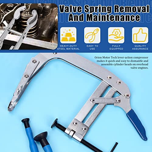Glarks 5Pcs Universal Valve Spring Compressor with 3.5" to 9" Capacity and Valve Lapper Kit, 1Pc Small Engine Valve Spring Removal Tool with 2Pcs Valve Lapping Tool and 2Pcs Replaceable Clamps