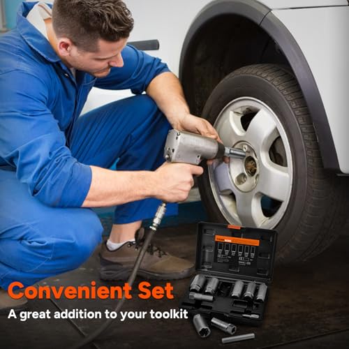 THINKWORK 1/2 Inch Drive Lug Nut Extractor Set, Large Sizes, 10pcs Wheel Lock Removal Kit, Deep Lug Nut Removal Tool for Damaged, Stripped, Rusted, Broken, Rounded Bolts, Nuts - size: W6159-10-PCS