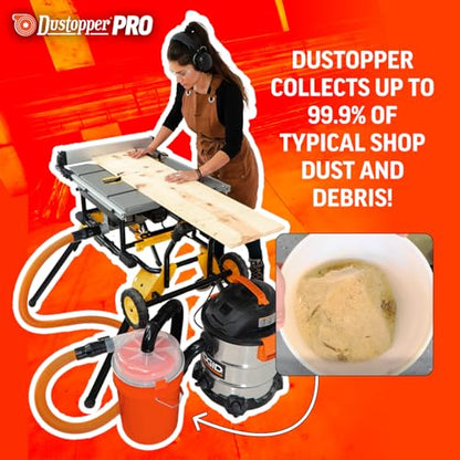 The Dustopper PRO, Low-Profile Dust Separator for Shop Wet/Dry Vacuums with at least 5HP. Includes High-Flow 90 Degree Sweep Elbows and Connection Hose. Fits Standard 5 Gallon Buckets, Made in USA - style: Complete Assembly – Separator, Hose & Elbows