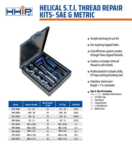 HHIP 1011-0068 31 Piece M8 x 1.25 Helical STI Thread Repair Kit - size: M8 X 1.25 31 Pc. Kit, style: Thread Repair Kit - Metric