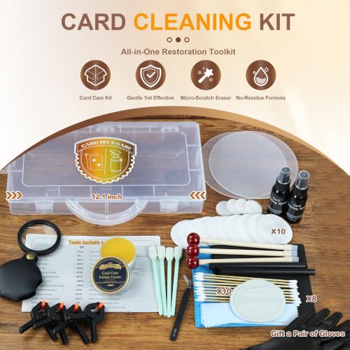 17-in-1 Card Cleaning Kit, Card Care Polishing Restoration with Plastic Case, Trading Card Cleaning with Polishing Cream and Cleaning Spray, Suitable for PSA Rated Card Care & Flatten Edges (12.1")