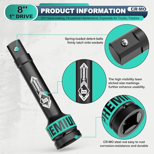 1" Drive Impact Extension Bar, 8 Inch Length Socket Extension, CR-V Steel, Narrow and Deep Areas in Household Haintenance, Trucks Tractors Repair or Industrial Operations - size: 1" 8-Inch