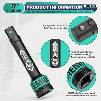 1" Drive Impact Extension Bar, 8 Inch Length Socket Extension, CR-V Steel, Narrow and Deep Areas in Household Haintenance, Trucks Tractors Repair or Industrial Operations - size: 1" 8-Inch