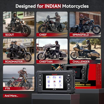iCarsoft MT V6 for Indian Motorcycle Full System Diagnostic Tool Motorbike and Car 2-in-1 OBD2 Scanner Engine Code Reader with 33+ Active Test of Engine, AutoVIN, Battery Test, Lifetime Free Update