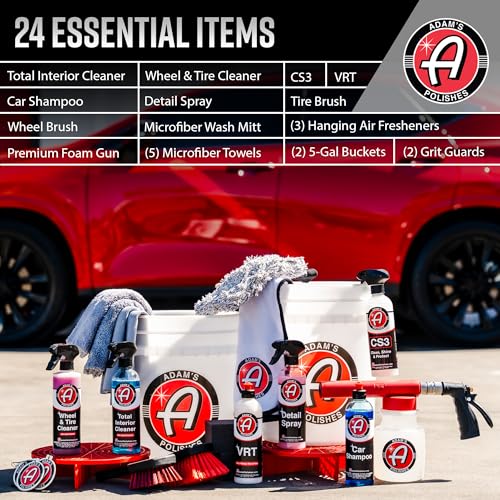 Adam's Essential Car Wash Kit (24-Item) - Auto Detailing Car Care Cleaning Kit with Foam Gun & Bucket Car & Truck Lovers, Dads, Moms and DIYers - style: Essential (24-Item)