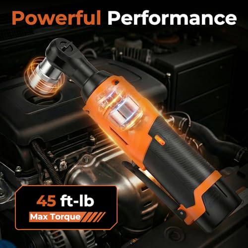 3/8" Cordless Ratchet Wrench, Compact 12V Kit, Orange1 | Electric socket wrench for light to medium DIY and garage jobs with LED light, safety lock, 2 batteries, 7 sockets and case