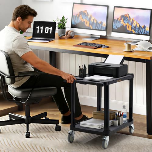 ELAFROS 2-Tier Low Profile Utility Cart, 27.8 x 18 x 26 in | Compact Rolling Cart, 330 lbs Capacity, 4" Swivel Casters, Locking Brakes, Office Home Garage Storage