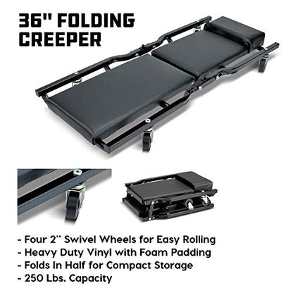 Powerbuilt 6 Piece Car Jack and Garage Creeper Service Set, 2 Ton Vehicle Lift, Jackstands, Folding Creeper, Wheel Chocks, Car Repair Garage Equipment - 640816, Large, Red - size: 6 Piece Combo