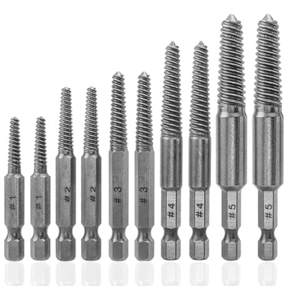 Wolfride 10Pcs Broken Screw Extractor Set, Stripped Screw Remover Drill Bit Kit I 1/4 Inch Hex Shank Easy Out Damaged Bolt Removal Tool