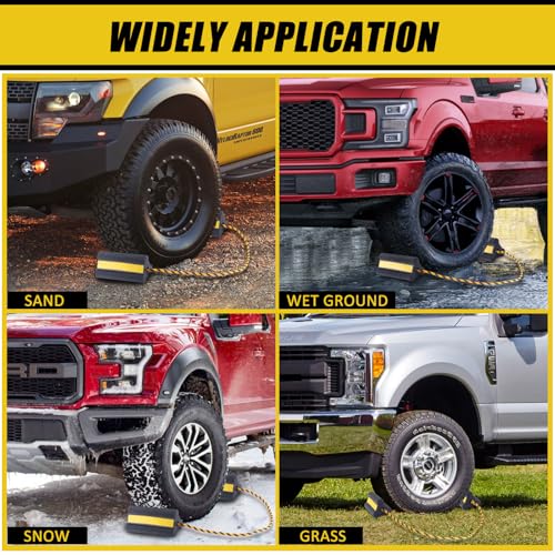 Heavy Duty Wheel Chocks - Wheel Stoppers for Trailer Travel Trailers RV Aircraft Car Camper Truck, Non Slip Rubber Wheel Block with Nylon Rope Yellow Reflective Tape(2 Pair) - color: 2 Pairs