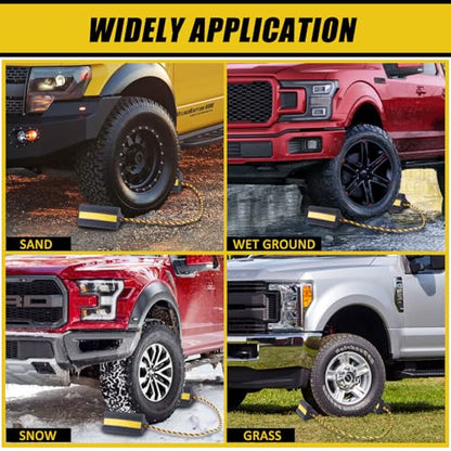 Heavy Duty Wheel Chocks - Wheel Stoppers for Trailer Travel Trailers RV Aircraft Car Camper Truck, Non Slip Rubber Wheel Block with Nylon Rope Yellow Reflective Tape(2 Pair) - color: 2 Pairs
