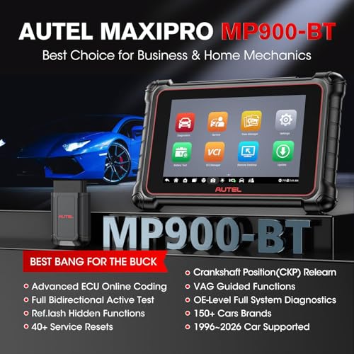 Autel Scanner MaxiPRO MP900-BT w/ $60 MV108S | 2026 DoIP & CAN-FD MP900BT Same as MS906 PRO MAX w/ECU C0ding, 3000+ Active Test, 40+ Service, OE Full Sys, Up of MP808BT PRO MP900Z-BT MP900 MK900-BT