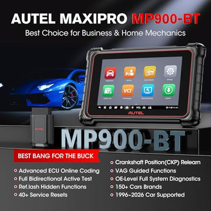 Autel Scanner MaxiPRO MP900-BT w/ $60 MV108S | 2026 DoIP & CAN-FD MP900BT Same as MS906 PRO MAX w/ECU C0ding, 3000+ Active Test, 40+ Service, OE Full Sys, Up of MP808BT PRO MP900Z-BT MP900 MK900-BT