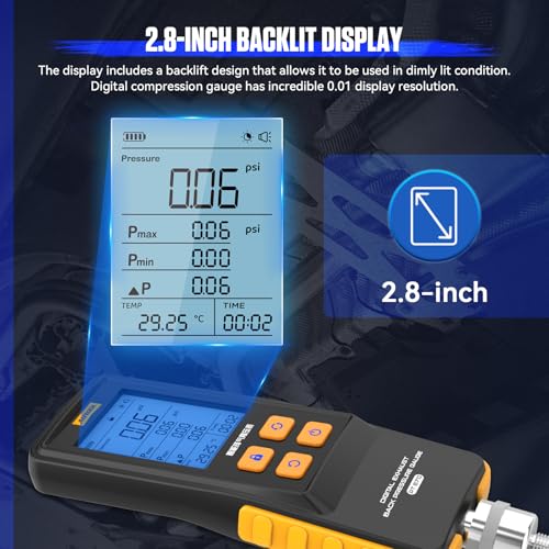 AUTOOL Digital Exhaust Back Pressure Gauge, Exhaust Back Pressure Tester Kit -500~2000mBar for Gasoline Diesel with Adapters & Hoses, Data Holding, Backlit Screen (PT670)