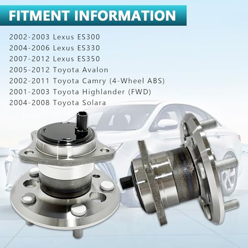 512206 512207 Rear Wheel Bearing Hub Assembly for Toyota Avalon 2005-2012, Camry 2002-2011, Highlander 2001-2003, Solara 2004-2008, Lexus ES300 ES330 ES350 2002-2012 (2PCS) - size: 512206