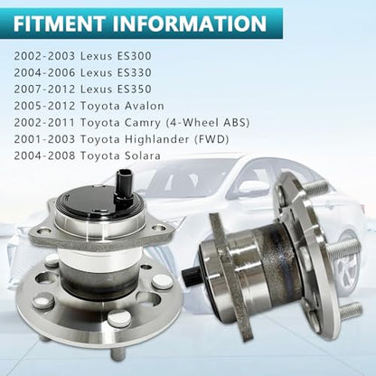 512206 512207 Rear Wheel Bearing Hub Assembly for Toyota Avalon 2005-2012, Camry 2002-2011, Highlander 2001-2003, Solara 2004-2008, Lexus ES300 ES330 ES350 2002-2012 (2PCS) - size: 512206
