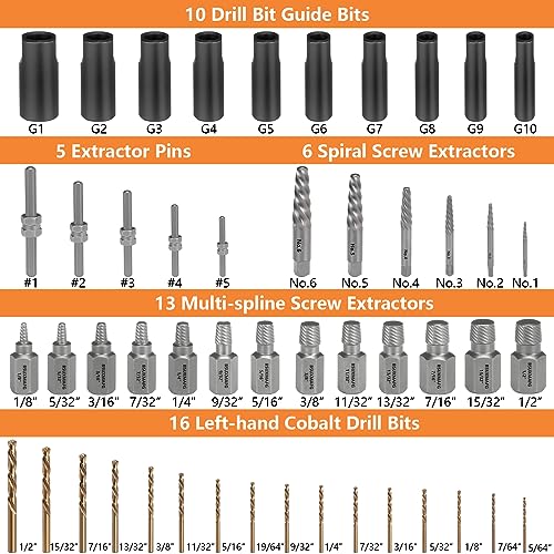 Screw Extractor Set, 55 Pieces Easy Out Bolt Extractor Set, Multi-Spline Extractors Remover for Removing Stripped Screws, Studs, Fittings and Lugs Extraction - size: 55 Pieces