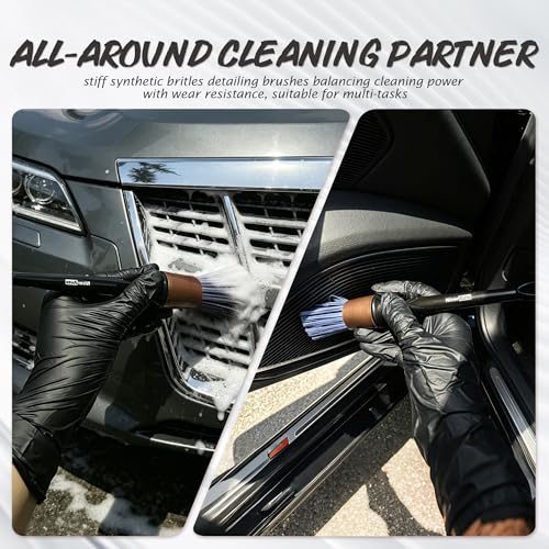 8PCS Car Detailing Brush Set, Mixed Bristles Soft Detail Brushes, Gold | Boars Hair & Ultra Soft Auto Detailing Brush, No Scratch for Leather Dashboard, 5 Crevice Tools Reach AC Outlet, Wet Dry Use - color: Gold 8pcs Detailing Brush Set