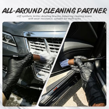 8PCS Car Detailing Brush Set, Mixed Bristles Soft Detail Brushes, Gold | Boars Hair & Ultra Soft Auto Detailing Brush, No Scratch for Leather Dashboard, 5 Crevice Tools Reach AC Outlet, Wet Dry Use - color: Gold 8pcs Detailing Brush Set