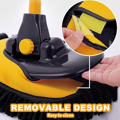 Car Wash Mop with Long Handle 15° Curved Extension Microfiber Scratch-Free Car Wash Brush with 1300GSM Thickened Drying Towel & Soft Bristle Tire Brush Complete Car Wash Kit (Yellow & Black) - color: Yellow & Black
