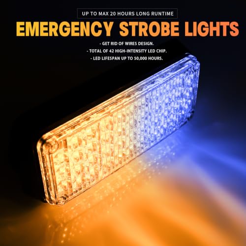 Amber/Blue Magnetic Flashing Strobe Light/w Controller, Battery Operated Rechargeable LED Safety Beacon Lights, Portable Emergency Warning Light Bar for Vehicles, Trucks, Car 2-Pcs - color: 2pcs Amber/Blue