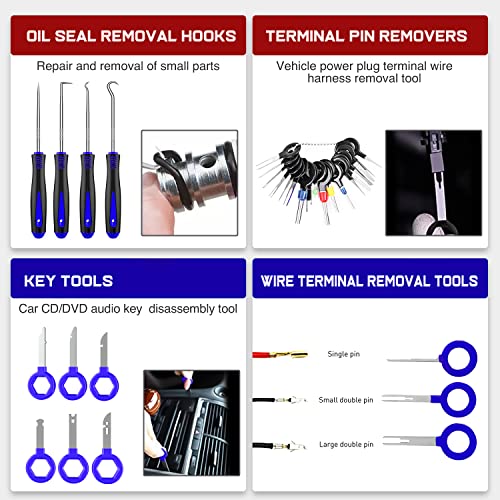 Nilight 238Pcs Trim Removal Tool, Auto Push Pin Bumper Retainer Clip Set Fastener Terminal Remover Tool Adhesive Cable Clips Kit Car Panel Radio Removal Auto Clip Pliers - color: 238 Clips+ Remover Tools Blue