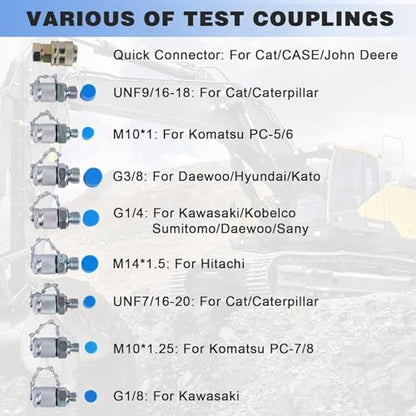Hydraulic Pressure Test Kit with 3 Gauges 25/40/60 Mpa, 9 Couplings, 3 Test Hoses, Hydraulic Gauge Tester Set for Excavator Construction Machinery - size: Silver 3 gaugs 9 couplings