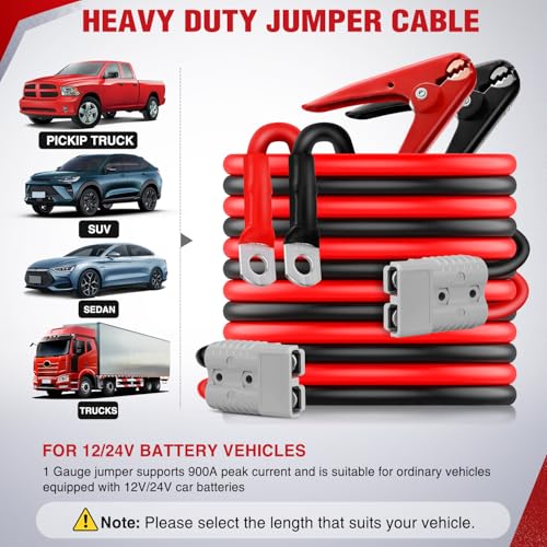 Nilight 1 Gauge 25 Feet Heavy Duty Jumper Cables 900 Amp Booster Battery Cables with Permanent Installation kit and Quick Connect Plug Includes Carrying Bag for 12V & 24V Cars SUVs and Trucks - size: 1 Gauge 25 FT Quick Connect