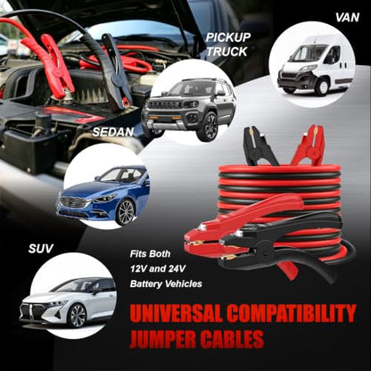 Heavy Duty Jumper Cables,6 Gauge 16 Feet Booster Battery Cable,Automotive Wires with LED Light,Alligator Clips,Carrying Bag,Safety Gloves and Iron Brush for Cars Truck - size: 6 Gauge 16 feet (LED)