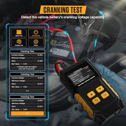 BT360 Car Battery Tester 12V 24V 30-2000 CCA Load Tester Starter Alternator Tester Automotive Charging Cranking System Tester for Motorcycle Car Truck SUV ATV Boat