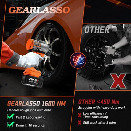 1600Nm(1200Ft-lbs) High Torque Cordless Impact Wrenches 1/2" Brushless Impact Gun Wrench with 2 x 4.0Ah 21V Batteries, 6 Sockets, Extension Bar, Variable Speeds for Home/Car/Truck/RV/Mower - size: 1600N.m