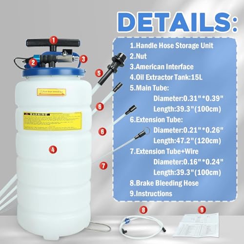 Pneumatic/Manual 15L Oil Extractor Oil Changer | Vacuum Fluid Petrol Fuel Extractor, Automotive Oil Extractor Pump, Manual Fluid Extractor Pump Tank Remover