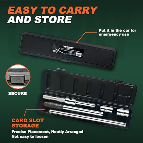 25'' Heavy Duty Extended Lug Wrench with Blow Storage Case, 4 Way Tire Iron Nut Wrench Set, Lug Nut Remover 1/2 Drive with Standard Sockets (17mm, 19mm and 21mm,23mm), Labor Saving Cross Wrench
