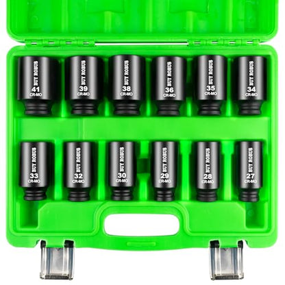 1/2 Inch Drive Deep Impact Socket Set,12 PCS Extended Socket Set, 6-Point Metric Size 27mm, 28mm, 29mm, 30mm, 32mm, 33mm, 34mm, 35mm, 36mm, 38mm, 39mm, 41mm Socket, Cr-Mo Steel,Heavy Duty Socket Set - size: 12 Piece 1/2" Metric Impact Socket Set