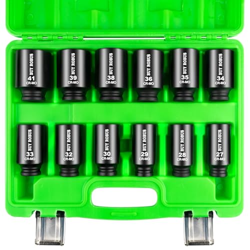1/2 Inch Drive Deep Impact Socket Set,12 PCS Extended Socket Set, 6-Point Metric Size 27mm, 28mm, 29mm, 30mm, 32mm, 33mm, 34mm, 35mm, 36mm, 38mm, 39mm, 41mm Socket, Cr-Mo Steel,Heavy Duty Socket Set - size: 12 Piece 1/2" Metric Impact Socket Set