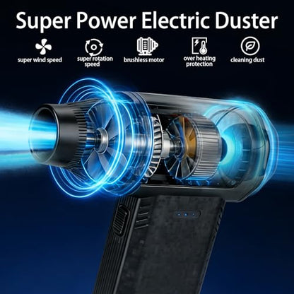 Compressed Air Duster-150000RPM Super Power Electric Duster, 3-Gear Turbo Fan，Rechargeable Cordless Air Blower with，for Snow, Leaves, Computer, Keyboard, Outdoor, House and Car Cleaning