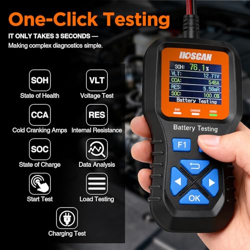 IKOSCAN K1S Car Battery Tester 24V 12V Load Tester | 100-2000CCA Car Alternator Tester,Alternator Analyzer,for Car Truck SUV Boat Yacht Motorcycle ATV