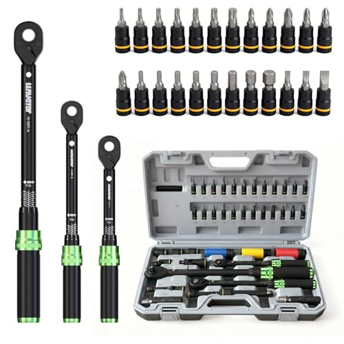 Torque Wrench Set, 1/4 3/8 1/2 Drive 41-Piece Kit with Sockets & Extensions, ±3% Accuracy Dual Scale, CR-V Steel, 72-Tooth Ratchet for Auto, Bike, Moto Repair & Industrial